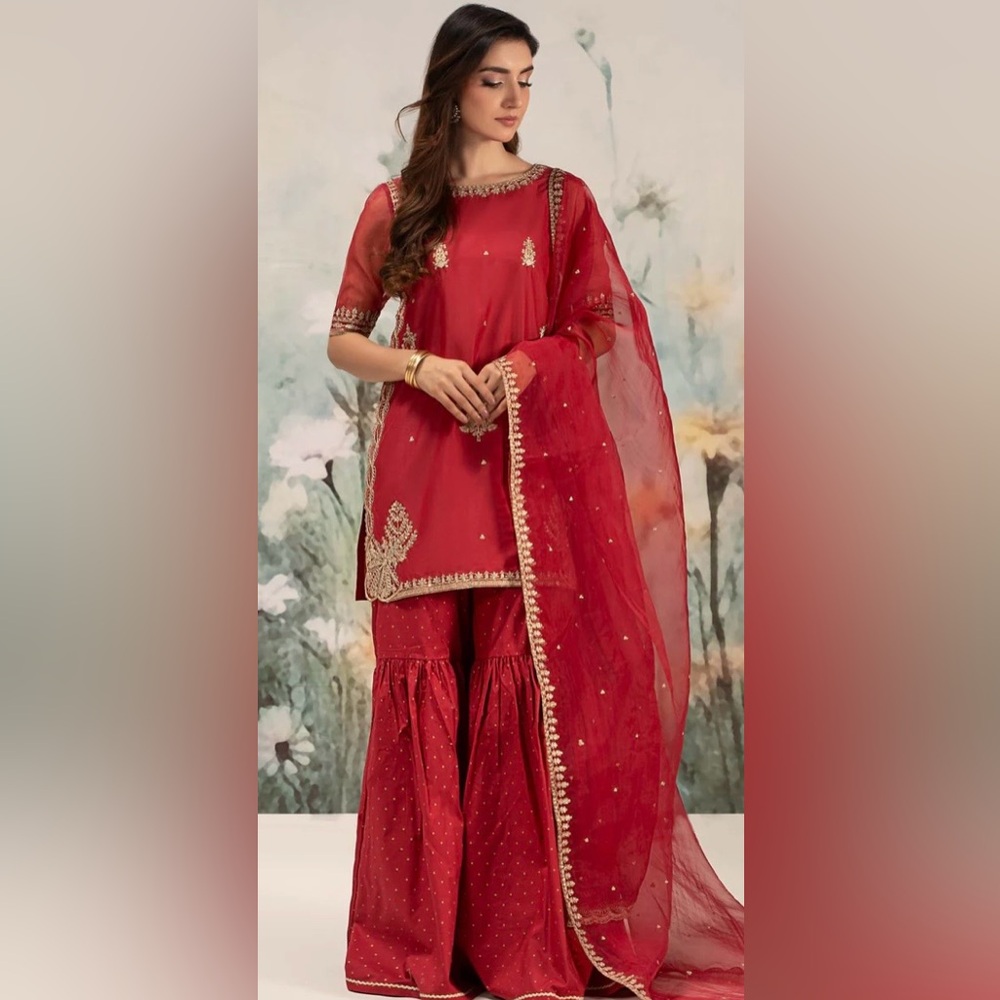 Pakistani dress / elegant / Maria B / red gharara